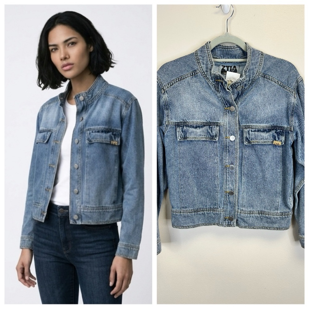 Outdoor Spring Fall Classic ZYIA M Blue Denim Jacket Cotton Athleisure Normcore